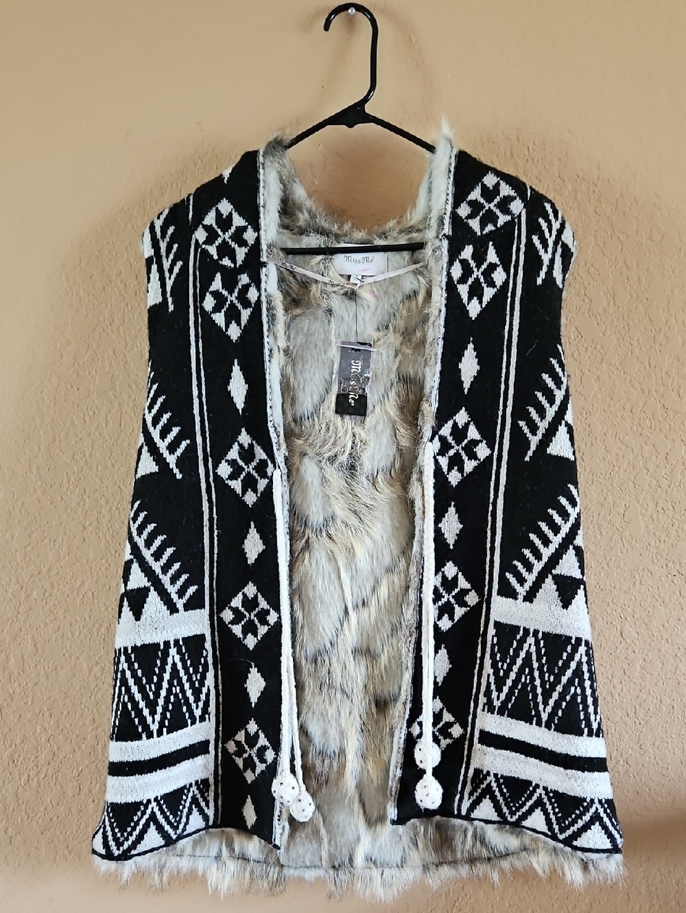 Miss Me Sunset Valley Aztec Hooded Faux Fur Trim Vest